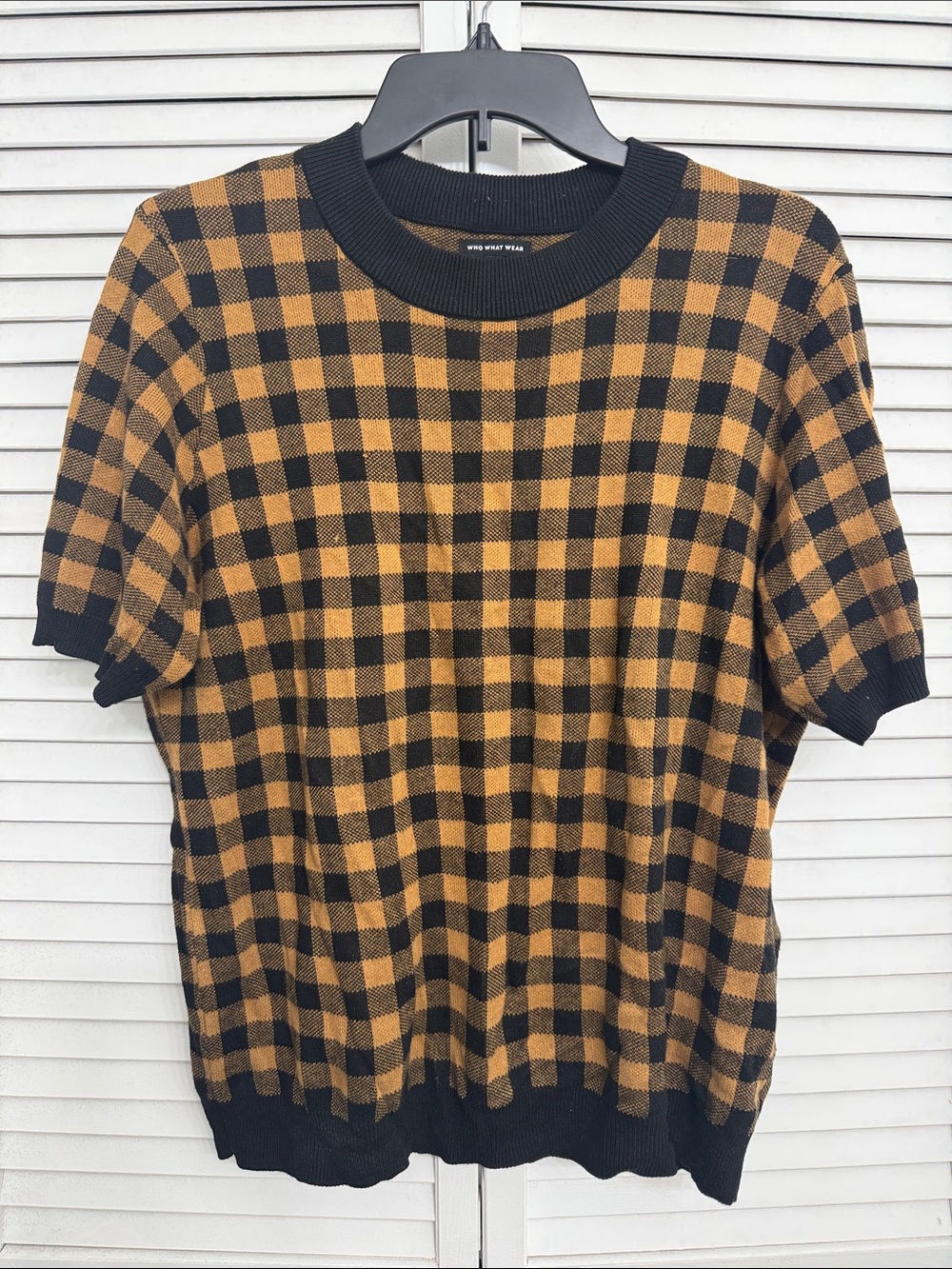 Who What Wear Black & Mustard Checked Short-Sleeve Knit Tee